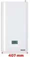 L'appareil rectangulaire blanc, étiqueté 407 mm de large, dispose d'un affichage numérique et incarne le design élégant de l'Hydromotrix Compact Visio.